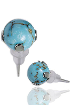 Sertifikalı Doğal Iran Firuze Taşı Nokta Doğal Taş Küpe