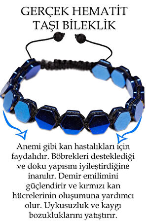 Sertifikalı Altıgen Mavi Hematit Taşı Bileklik - Makrome