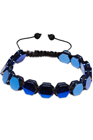 Sertifikalı Altıgen Mavi Hematit Taşı Bileklik - Makrome