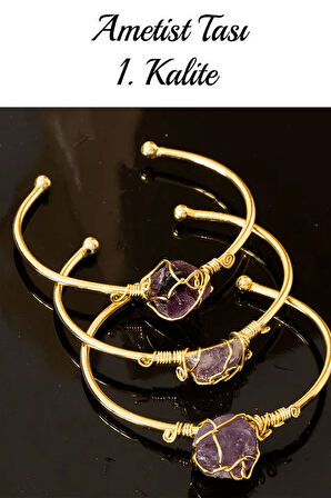 Sertifikalı Kelepçe Model Ayarlamalı Aaa Ametist Taşı Bileklik - Kararmaz