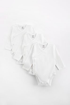 Unisex Bebek Uzun Kollu Anvelop Yaka 3'lü Çıtçıtlı Body