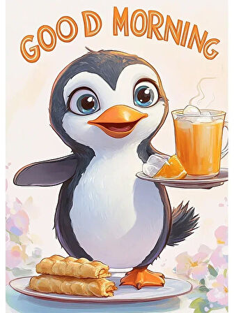 Bedeko Penguen ve Kahvaltı Ahşap Tablo