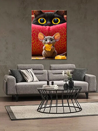 Bedeko Kedi Fare Resimli Ahşap Tablo