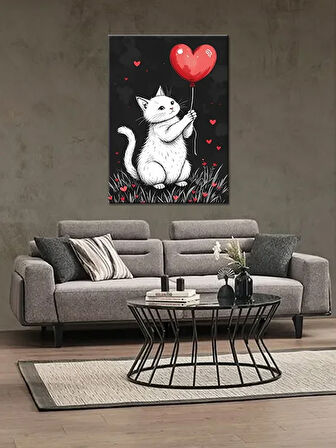 Bedeko Kalpli Balon ve Kedi Ahşap Tablo