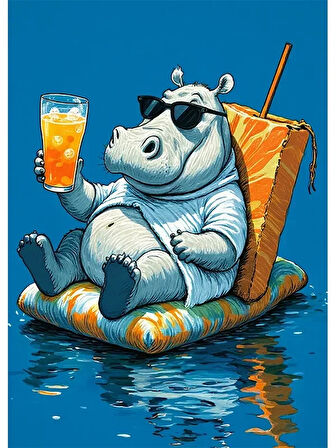 Bedeko Tatil Yapan Su Aygırı Ahşap Tablo