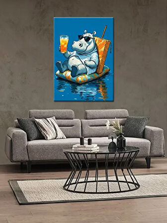 Bedeko Tatil Yapan Su Aygırı Ahşap Tablo