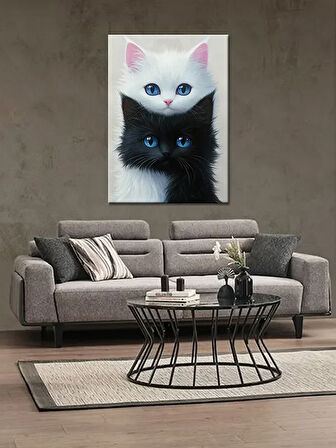 Bedeko Siyah ve Beyaz Kediler Ahşap Tablo