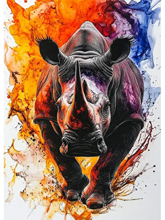 Bedeko Gergedan Resimli Ahşap Tablo