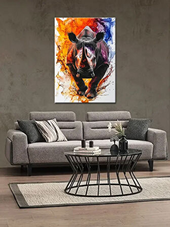 Bedeko Gergedan Resimli Ahşap Tablo