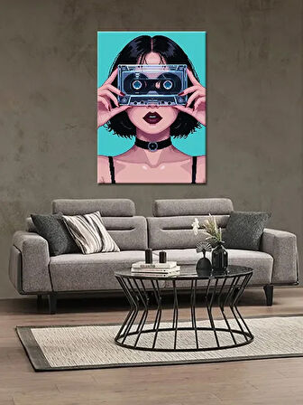 Bedeko Kadın ve Kaset Piksel Resim Ahşap Tablo