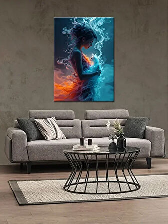 Bedeko Dumanlar Arasında Kedi ve Kadın Mdf Tablo