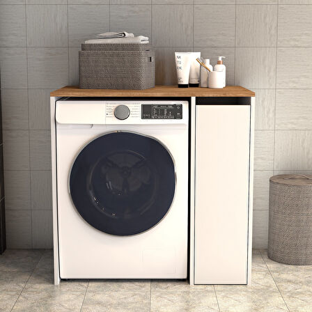 Atlas Çekmeceli Raflı Çamaşır Makinası Dolabı Çam Beyaz - BDL0503