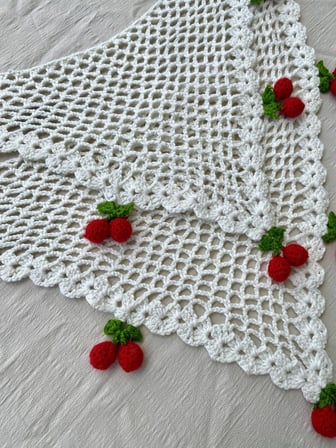 Ariel Craft Shop Anne Kız Kombin Örgü Bandana Seti Pamuklu Kirazlı