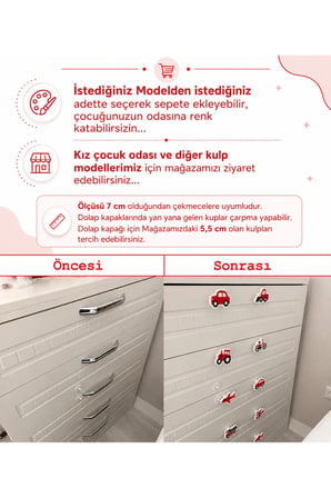 Çocuk Odası Dolap Kulpu 7cm (1 ADET) ARAÇLAR TRAKTÖR - KAMYON - TREN - UÇAK -BİSİKLET - GEMİ - DOZER - ARABA - HELİKOPTER - EKSKAVATÖR