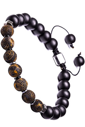 Sertifikalı Makrome Kahverengi Doğal Akik Taşı Bileklik