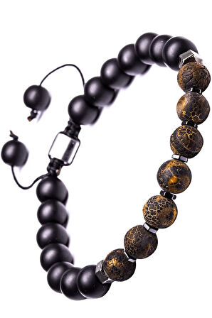 Sertifikalı Makrome Kahverengi Doğal Akik Taşı Bileklik