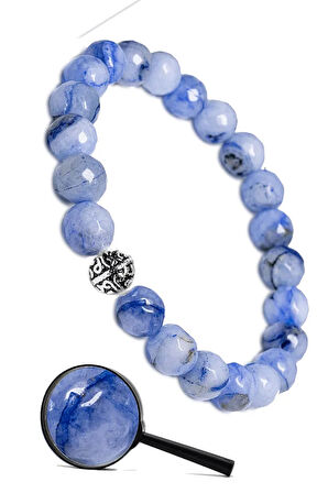 Sertifikalı Gümüş Aparatlı Fasetli Doğal Kalsedon Taşı Bileklik