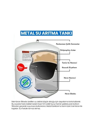 Su Arıtma Cihazı 12 LT Paslanmaz Çelik Tank - Tank Vanası Hediyeli