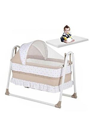 Meltem Lüks Sallanır Tenteli Portatif Sepet Beşik 5 Cm Sünger Yatak Hediyeli Bebek Beşiği