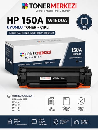 HP 150A W1500A Muadil Toner Çipli Siyah LaserJet M141a M141w M111a M111w Uyumlu