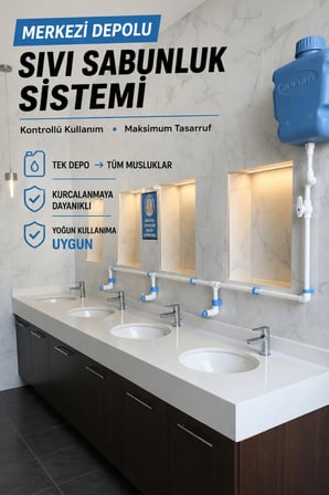 Hilal Kimya Merkezi Depolu 10 Lt 4 Musluklu Butonlu Sıvı Sabunluk Sistemi – Okul, Cami ve Toplu Kullanım İçin - Mavi
