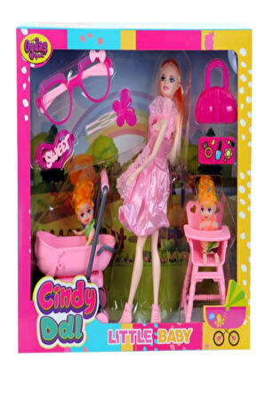 Toys 2456 Cindy Pusetli Mama Sandalyeli ve Aksesuarlı Şık Görünümlü Bebek