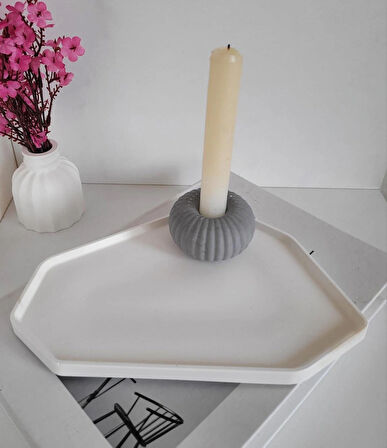  Beton Asimetrik Dekoratif Tabak&Kase Beyaz