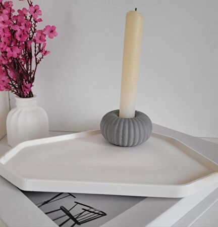  Beton Asimetrik Dekoratif Tabak&Kase Beyaz