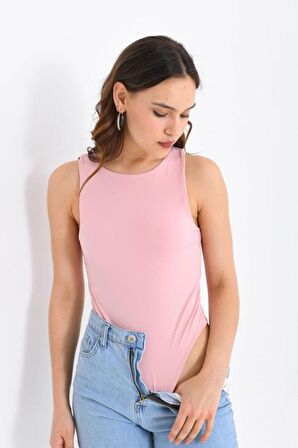 Askılı Bisiklet Yaka Kadın Pudra Bodysuit