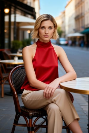 Kadın Bluz Halter Yaka Dik Kolsuz Asimetrik Kesim Saten Kumaş Regular Kalıp Düz Desen Yazlık