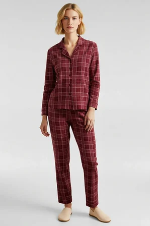 Kadın Ekose Gömlek Yaka Standart Kol Regular Kalıp Pijama Takımı Fonksiyonel Şık