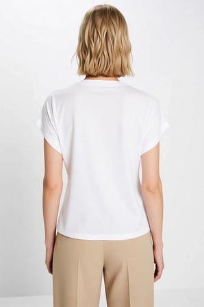 Kadın T Shirt Kayık Yaka Kısa Kol Relaxed Rahat Kalıp Büzgülü Düz Desen Örme Yumuşak