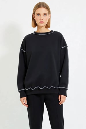Kadın Bisiklet Yaka Düşük Kol Oversize Karyoka Dikişli Sweatshirt Fonksiyonel Dayanıklı Şık