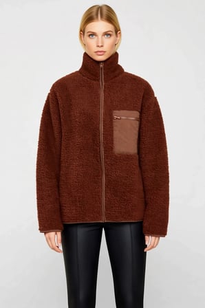 Kadın Dik Yaka Düşük Kol Tam Fermuarlı Peluş Sweatshirt Fonksiyonel Dayanıklı Kaliteli Şık