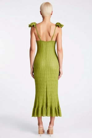 Kadın Bodycon Etek Maxi Elbise Kalıp Askılı Yaka Volanlı Omuz Kolsuz Örme Desenli Ucu Spor