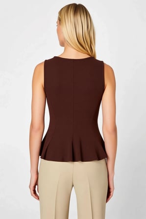 Kadın Bluz Bisiklet Yaka Sıfır Kol Peplum Kesim Örme Dokulu Fitted Kalıp Belden Oturmalı Şık