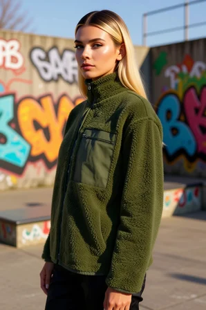 Kadın Dik Yaka Düşük Kol Tam Fermuarlı Peluş Sweatshirt Fonksiyonel Dayanıklı Kaliteli Şık
