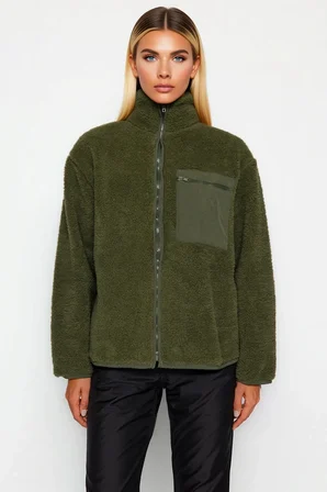 Kadın Dik Yaka Düşük Kol Tam Fermuarlı Peluş Sweatshirt Fonksiyonel Dayanıklı Kaliteli Şık