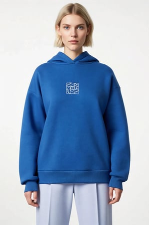 Kadın Kapüşonlu Düşük Kol Geometrik Desenli Oversize Örme Sweatshirt Fonksiyonel Dayanıklı