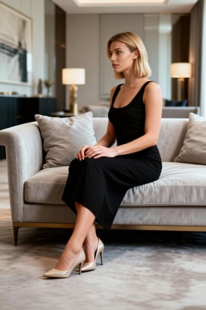 Kadın Bodycon Midi Elbise Havuz Yaka Kolsuz Düz Desen Örme Scuba Krep Astarsız Fonksiyonel
