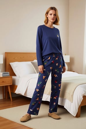 Kadın Gömlek Yaka Uzun Kol Örme Pijama Takımı Fonksiyonel Dayanıklı Kaliteli Şık
