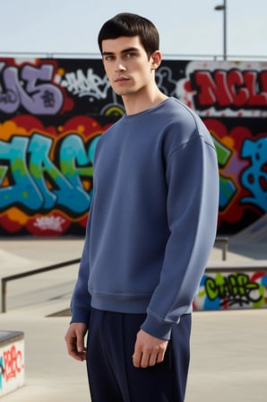Erkek Bisiklet Yaka Düşük Kol Oversize Kalıp Sweatshirt Fonksiyonel Dayanıklı Kaliteli Şık