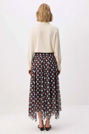 Kadın Maxi Etek Puantiyeli Tül Astarlı A-Line Asimetrik Kesim Polyester Rahat Yaz Koleksiyonu Günlük