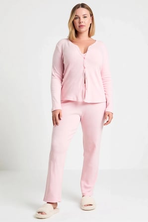 Kadın V Yaka Standart Kol Uzun Kollu Regular Fit Hırkalı Örme Pijama Takımı Fonksiyonel Şık
