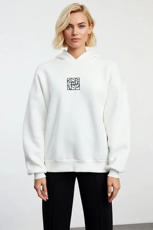 Kadın Kapüşonlu Düşük Kol Geometrik Desenli Oversize Örme Sweatshirt Fonksiyonel Dayanıklı