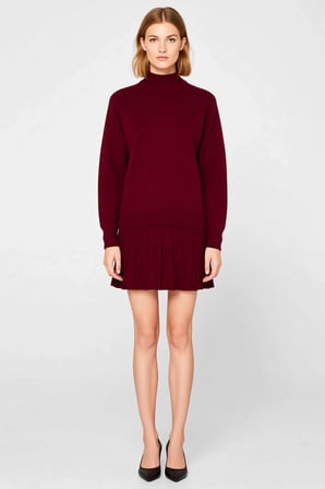 Kadın Oversize Reglan Kollu Dik Yaka Pileli Etek Kazak Takımı Rahat Kesim Günlük Modern Şık Konforlu