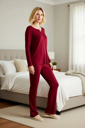 Kadın V Yaka Standart Kol Uzun Kol Kaşkorse Örme Pijama Takımı Fonksiyonel Dayanıklı Rahat