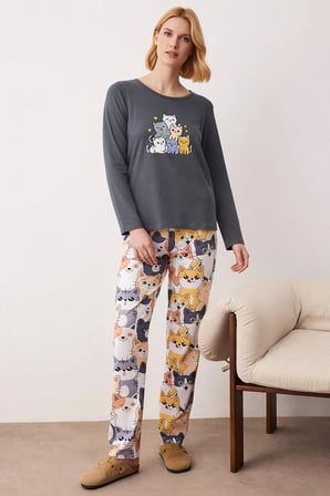 Kadın Bisiklet Yaka Standart Kol Regular Kalıp Pijama Takımı Kaliteli