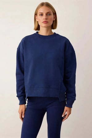 Kadın Bisiklet Yaka Düşük Kol %100 Pamuk Sweatshirt Fonksiyonel Dayanıklı Kaliteli Estetik