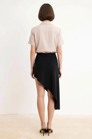 Kadın Asimetrik Kesim Düğmeli Mini Etek %100 Pamuk Scuba Krep Örme Normal Bel Konforlu Günlük Rahat